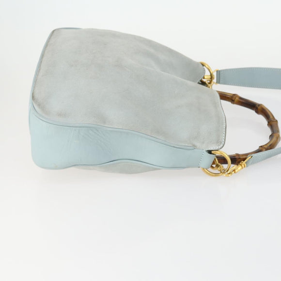 GUCCI Bamboo Hand Bag Suede 2way Light Blue Gold 001 1638 2615 Auth 156879