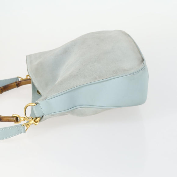 GUCCI Bamboo Hand Bag Suede 2way Light Blue Gold 001 1638 2615 Auth 156879