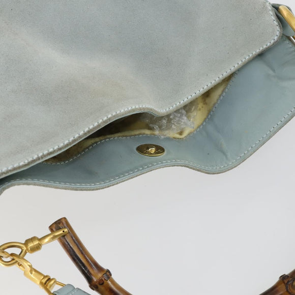 GUCCI Bamboo Hand Bag Suede 2way Light Blue Gold 001 1638 2615 Auth 156879
