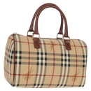 BURBERRY Nova Check Boston Bag PVC Leather Beige Gold Auth 156880V-1