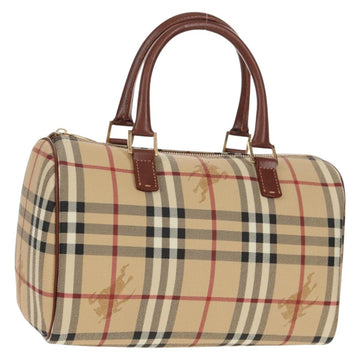 BURBERRY Nova Check Boston Bag PVC Leather Beige Gold Auth 156880V