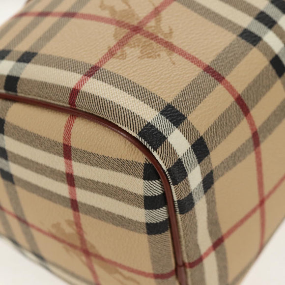 BURBERRY Nova Check Boston Bag PVC Leather Beige Gold Auth 156880V