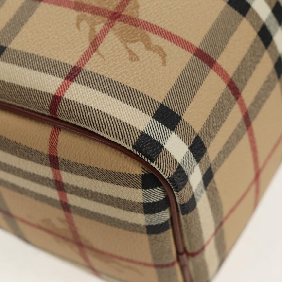 BURBERRY Nova Check Boston Bag PVC Leather Beige Gold Auth 156880V