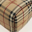 BURBERRY Nova Check Boston Bag PVC Leather Beige Gold Auth 156880V-13