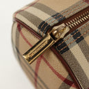 BURBERRY Nova Check Boston Bag PVC Leather Beige Gold Auth 156880V-14