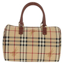 BURBERRY Nova Check Boston Bag PVC Leather Beige Gold Auth 156880V-2