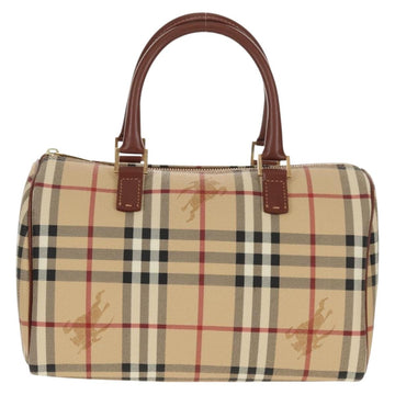 BURBERRY Nova Check Boston Bag PVC Leather Beige Gold Auth 156880V - 0