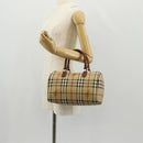 BURBERRY Nova Check Boston Bag PVC Leather Beige Gold Auth 156880V-22