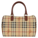 BURBERRY Nova Check Boston Bag PVC Leather Beige Gold Auth 156880V-3