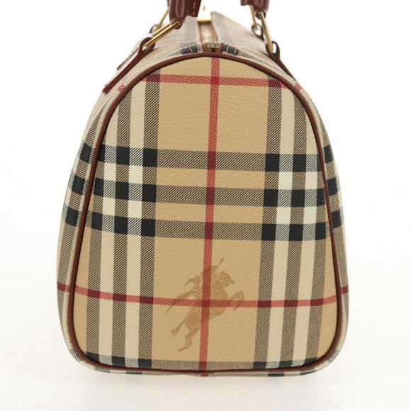 BURBERRY Nova Check Boston Bag PVC Leather Beige Gold Auth 156880V