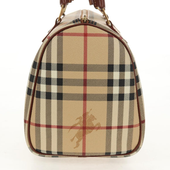 BURBERRY Nova Check Boston Bag PVC Leather Beige Gold Auth 156880V