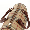 BURBERRY Nova Check Boston Bag PVC Leather Beige Gold Auth 156880V-6
