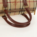 BURBERRY Nova Check Boston Bag PVC Leather Beige Gold Auth 156880V-7