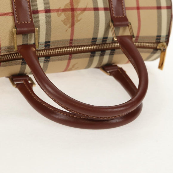 BURBERRY Nova Check Boston Bag PVC Leather Beige Gold Auth 156880V