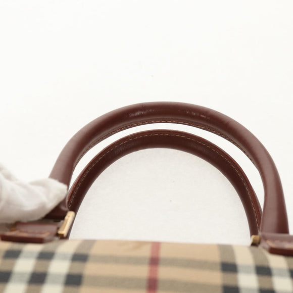 BURBERRY Nova Check Boston Bag PVC Leather Beige Gold Auth 156880V