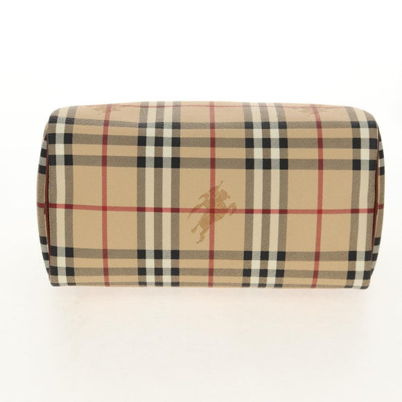 BURBERRY Nova Check Boston Bag PVC Leather Beige Gold Auth 156880V