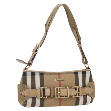 BURBERRY Nova Check Shoulder Bag Canvas Beige Gold Auth 156881V
