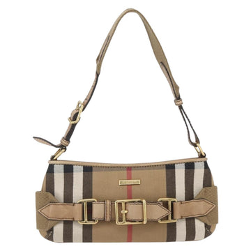 BURBERRY Nova Check Shoulder Bag Canvas Beige Gold Auth 156881V - 0