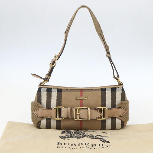 BURBERRY Nova Check Shoulder Bag Canvas Beige Gold Auth 156881V