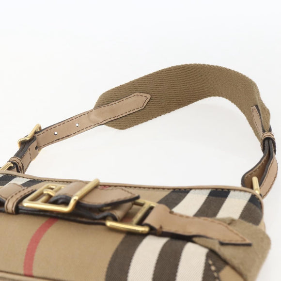 BURBERRY Nova Check Shoulder Bag Canvas Beige Gold Auth 156881V