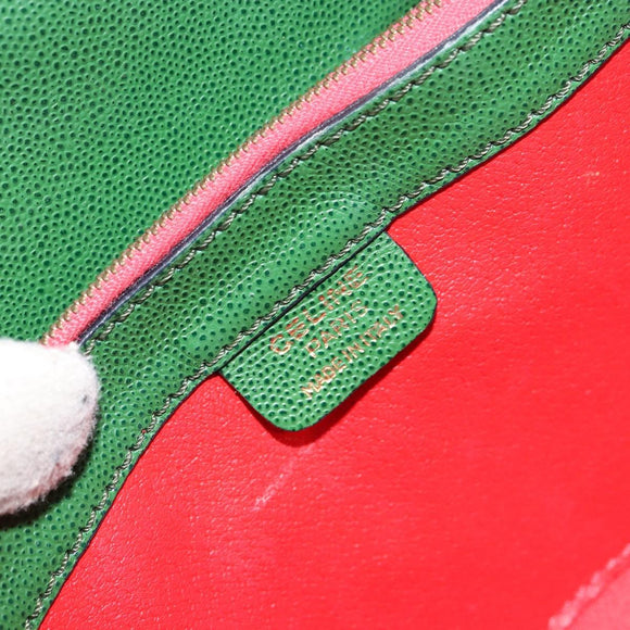 CELINE Shoulder Bag Leather Green Gold Auth 156882