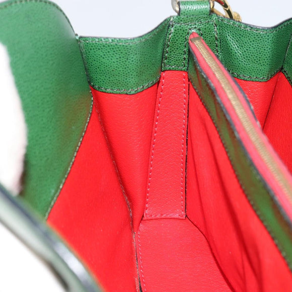 CELINE Shoulder Bag Leather Green Gold Auth 156882