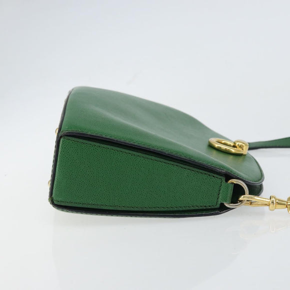 CELINE Shoulder Bag Leather Green Gold Auth 156882