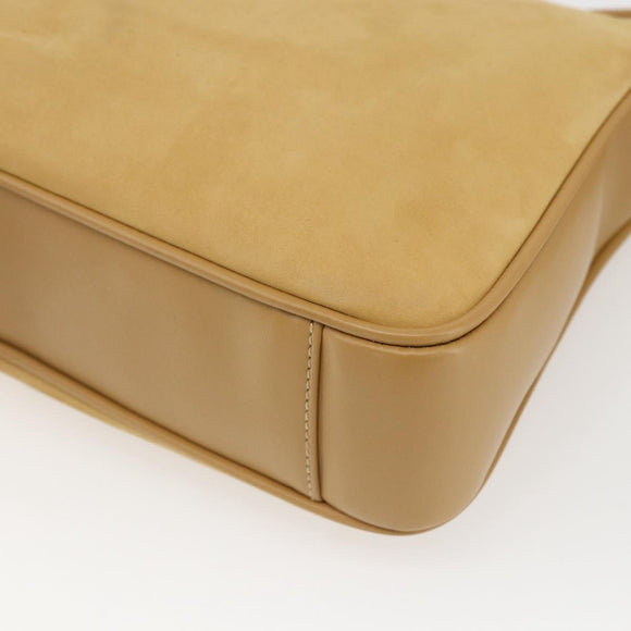 GUCCI Shoulder Bag Suede Gold Beige Auth 156886