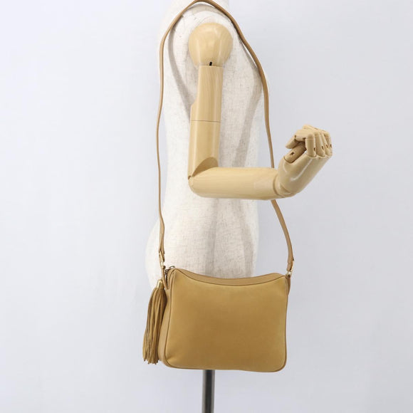 GUCCI Shoulder Bag Suede Gold Beige Auth 156886