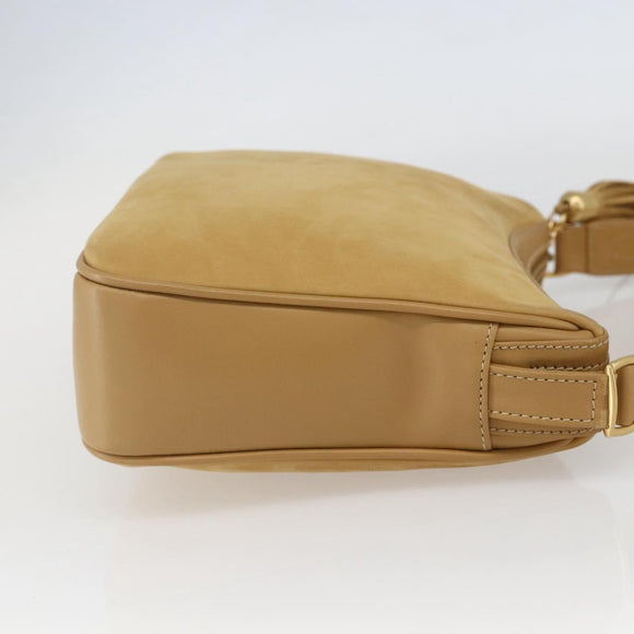 GUCCI Shoulder Bag Suede Gold Beige Auth 156886