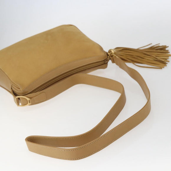 GUCCI Shoulder Bag Suede Gold Beige Auth 156886