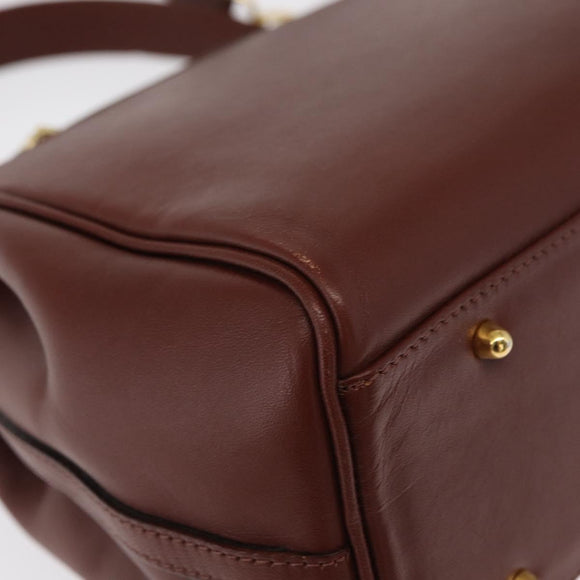 VALENTINO Hand Bag Leather 2way Bordeaux Gold Auth 156887