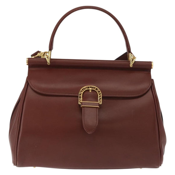VALENTINO Hand Bag Leather 2way Bordeaux Gold Auth 156887