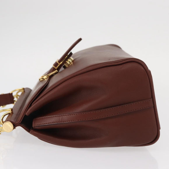 VALENTINO Hand Bag Leather 2way Bordeaux Gold Auth 156887