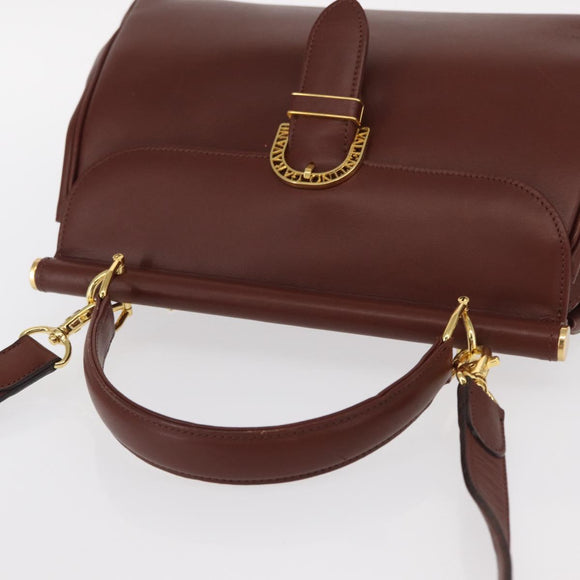 VALENTINO Hand Bag Leather 2way Bordeaux Gold Auth 156887