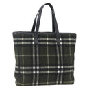 Burberrys Nova Check Blue Label Tote Bag Wool Green Silver Auth 156889-1