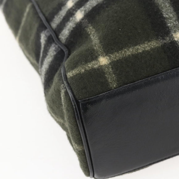 Burberrys Nova Check Blue Label Tote Bag Wool Green Silver Auth 156889