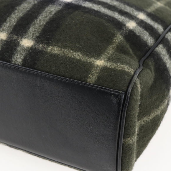 Burberrys Nova Check Blue Label Tote Bag Wool Green Silver Auth 156889