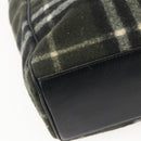Burberrys Nova Check Blue Label Tote Bag Wool Green Silver Auth 156889-16