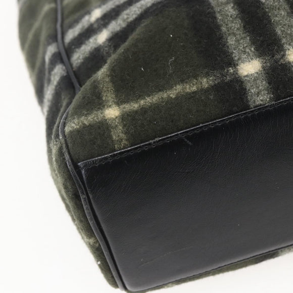 Burberrys Nova Check Blue Label Tote Bag Wool Green Silver Auth 156889