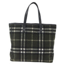Burberrys Nova Check Blue Label Tote Bag Wool Green Silver Auth 156889-13