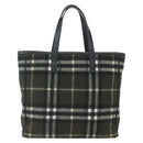 Burberrys Nova Check Blue Label Tote Bag Wool Green Silver Auth 156889-2