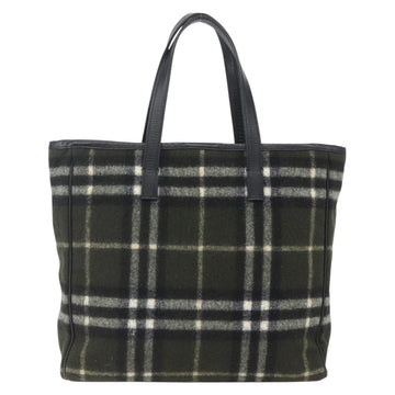 Burberrys Nova Check Blue Label Tote Bag Wool Green Silver Auth 156889 - 0