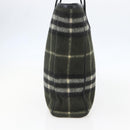 Burberrys Nova Check Blue Label Tote Bag Wool Green Silver Auth 156889-3