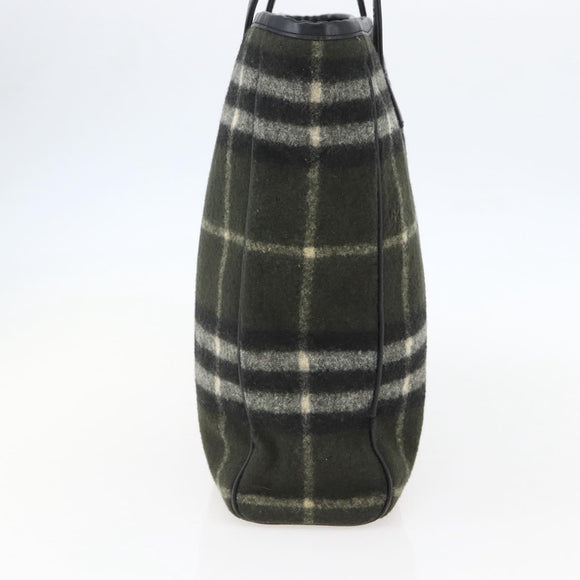 Burberrys Nova Check Blue Label Tote Bag Wool Green Silver Auth 156889