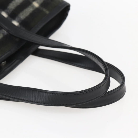 Burberrys Nova Check Blue Label Tote Bag Wool Green Silver Auth 156889