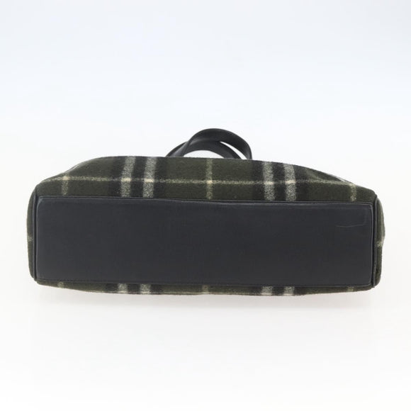 Burberrys Nova Check Blue Label Tote Bag Wool Green Silver Auth 156889