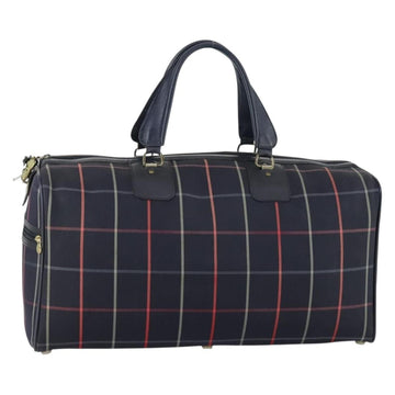 Burberrys Nova Check Boston Bag Canvas Navy Gold Auth 156890