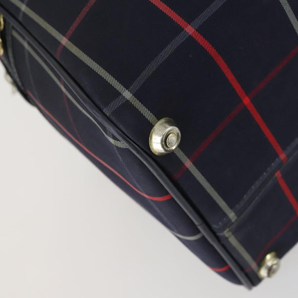 Burberrys Nova Check Boston Bag Canvas Navy Gold Auth 156890