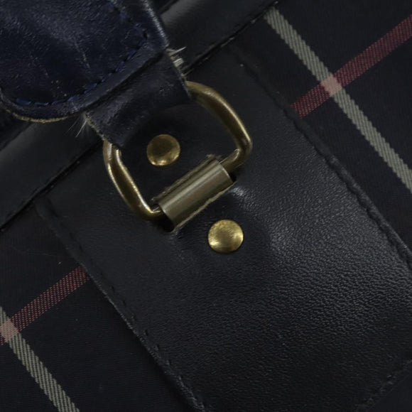 Burberrys Nova Check Boston Bag Canvas Navy Gold Auth 156890